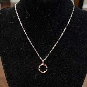 Multicolor Gemstone Circle Pendant Necklace - Women Jewelry
